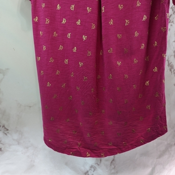 Chicos T Shirt Women 0 Small Pink Ultimate Tee Sailboat Gold Print Pleated Short - Picture 7 of 8